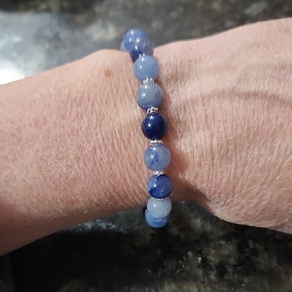 Handmade Blue Aventurine Gemstone Bracelet with Sterling Silver Accents - Picture 3 of 5